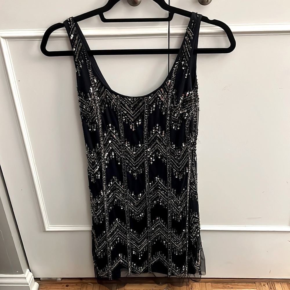 Adrianna Papell Sequin Navy Blue Cocktail Dress - Picture 1 of 2